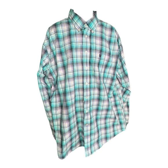 Cinch Men's Plaid Long Sleeve Button Down Western Shirt Turquoise Lilac Size 2XL - Picture 8 of 14